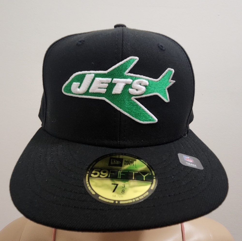 Men's New York Jets New Era Black Omaha Throwback 59FIFTY Fitted Hat 7 3…